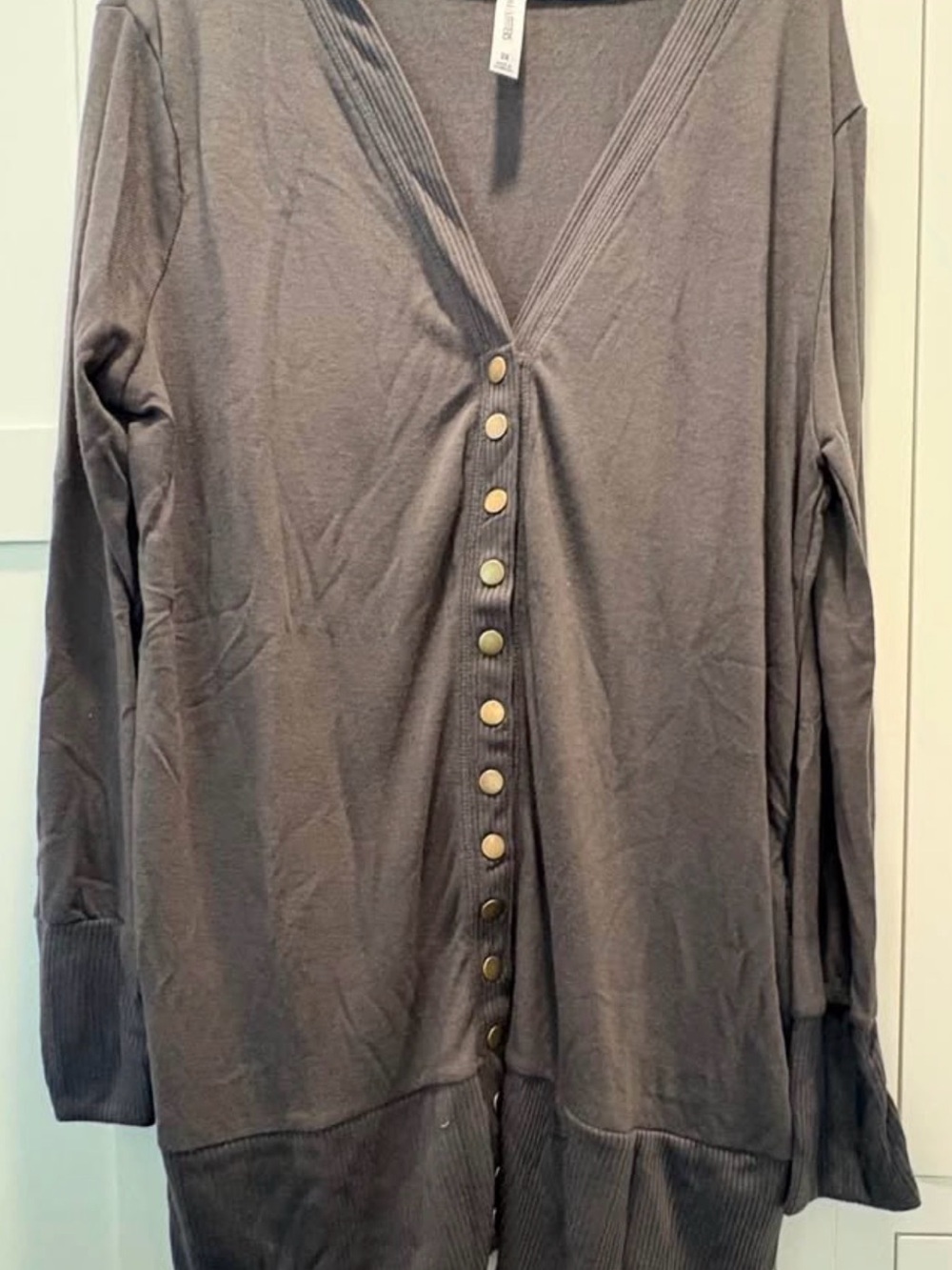 Zenana Outfitters Gray Button-Front V-Neck Cardigan